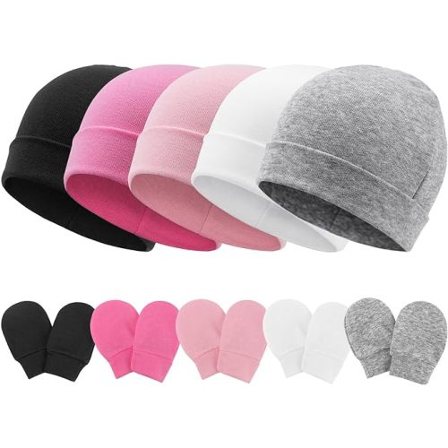 Baby Hats and Mittens Set Toddler Cotton Beanie Infant Cap No Scratch Gloves Newborn Hospital Hats