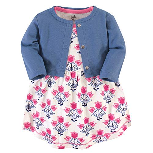 Touched by Nature Infant Toddler Girls Organic Cotton Dress and Cardigan, Rainbows Sunshine