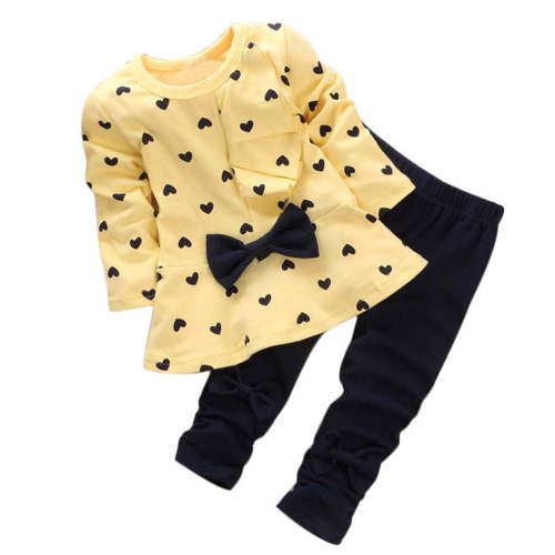 Odeerbi Baby Girls Boys Clothes Baby Outfits Shirts Sets Toddler Kids Heart-shaped Print Bow Kids T shirt Pants Set