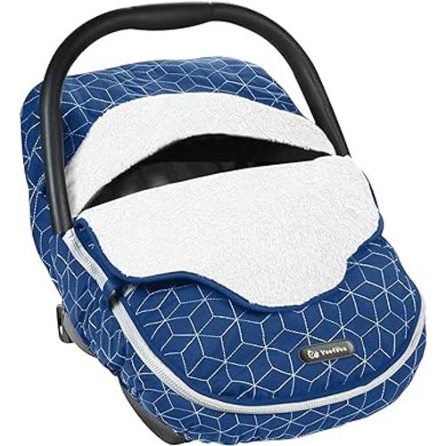 Yoofoss Baby Car Seat Cover - Winter Carseat Canopy Protects Baby from Cold Wind, Super Warm Plush Fleece Carrier Cover for Infant Boys & Girls (Blue)