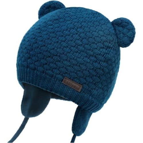 Duoyeree Baby Winter Hat, Bear Knit Earflaps Cotton Lined for Toddler Kids