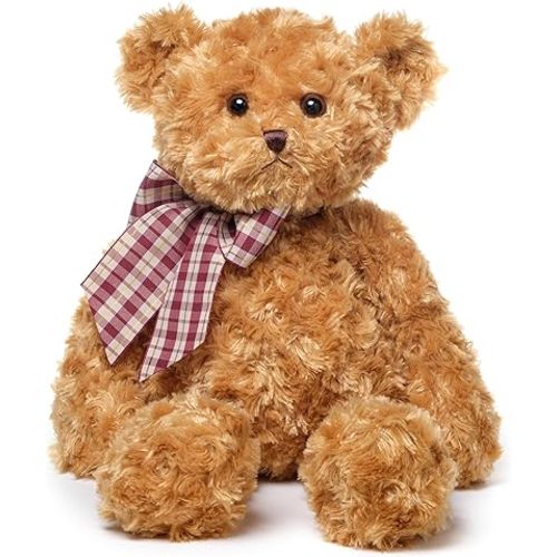 Bearington Wuggles Stuffed Teddy Bear with Bow - 18" Vintage Teddy Bears Stuffed Animals with Soft Curly Fur - Cute and Cuddly Classic Snuggle Bear Plush Toy Gift for Babies, Kids and Loved Ones