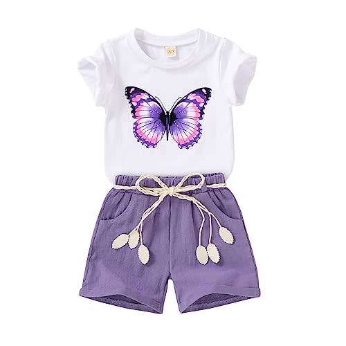 YOUNGER TREE Toddler Baby Girls Clothes Watermelon T-shirt + Linen Shorts with Belt Cute Summer Short Set