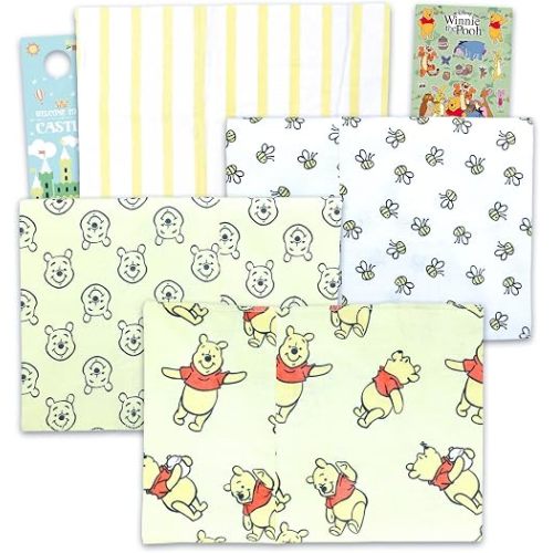 Winnie the Pooh Burp Cloth Set - Bundle with 4 Disney Burp Cloths Clothing Protection for Baby Feeding Plus Stickers, More | Mickey Mouse Baby Accessories Set