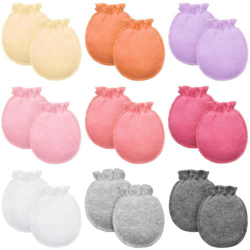 9 Pairs Baby Boys Girls Mittens 0-6 Months Toddler Mittens No Scratch Solid Color Gloves Style 1