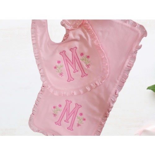 Personalized Baby Bib: Embroidered Floral Monogram, Cotton Burp Cloth