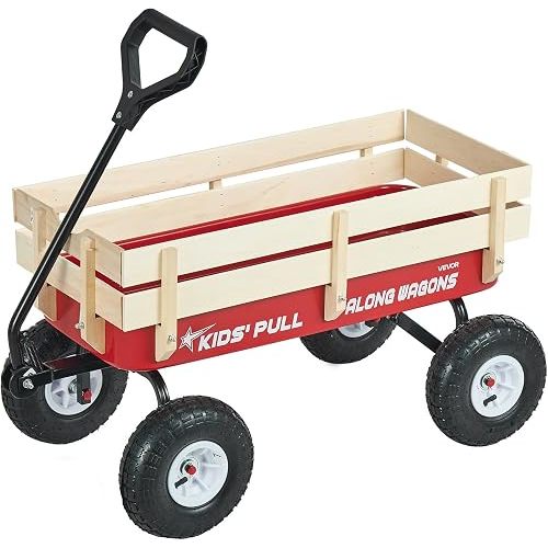 VEVOR 39 inch Pull Along Kids Wagon, Red Rolling Cargo Toy Wagons for Kids, Outdoor Utility Cart for Garden Beach Camping with All Terrain Wheels for Child Present, Supports up to 330 lbs