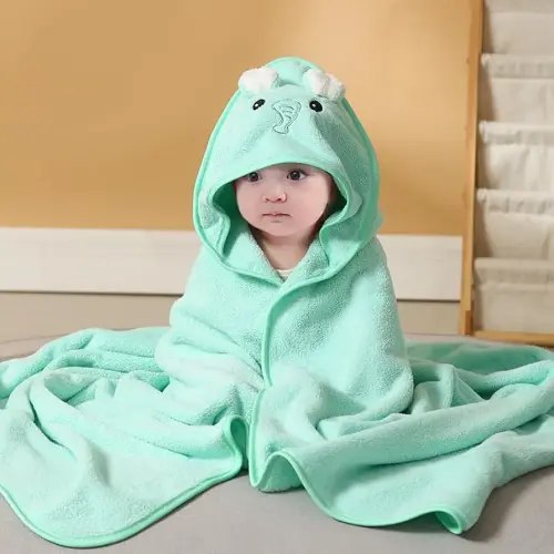 Hooded Baby Towel - Premium Soft Bath Towel for Baby, Newborn,Infant - Ultra Absorbent,Natural Baby Stuff Towel, Soft Coral Velvet Coral Fleece Bath Towel for Boys and Girls (Green Elephant)
