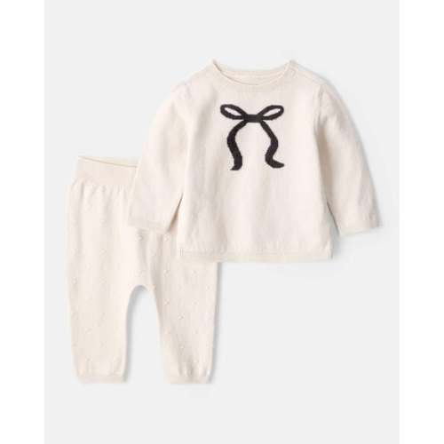 Baby Girl Bow Cotton Long-Sleeve Sweater & Pant Set - White - Carter's | Carter's
