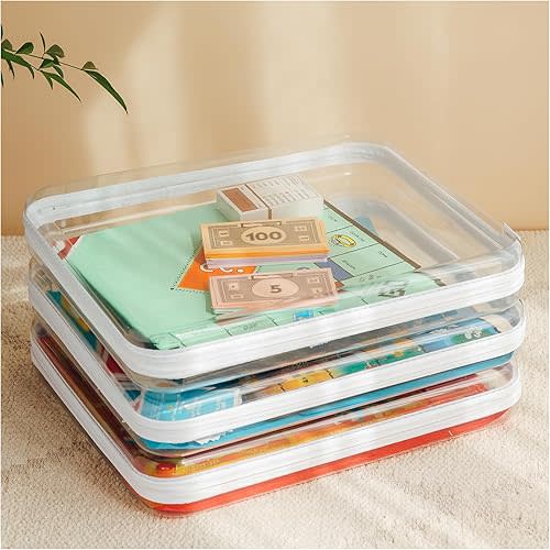 Board Game Storage,Extra Large Clear Hard Shell Case with Zipper, 3 Packs Board Game Organizer and Storage for Games Puzzle Magazine A4 Paper Craft Hobby Art Supplies
