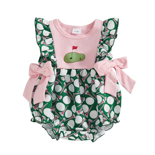 Dewadbow Newborn Baby Girl Outfit Infant Golf Smocked Bubble Romper Ruffle Jumpsuit Cute Summer Clothes 0 3 6 12 18 Months