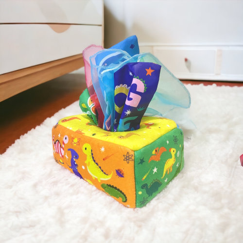 Montessori Baby Tissue Box Toy: Dinosaur Sensory Play