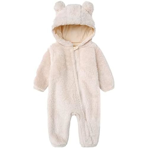 CAHL&FAUO Newborn Snowsuit Baby Cartoon Bear Onesie Warm Fleece Hooded Romper Jumpsuit