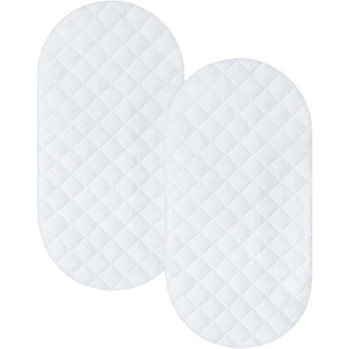 Bassinet Mattress Pad Cover Fit for Hourglass/Oval Bassinet Mattress, Waterproof Bassinet Mattress Protector Quilted Bassinet Sheets (32"x17") 2 Pack for Boys Girls, White