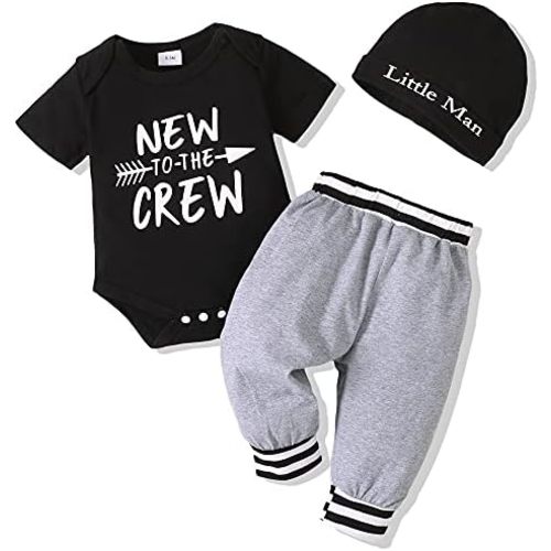 Renotemy Newborn Infant Baby Boy Clothes Outfits New to The Crew Outfits Long Pants Toddler Baby Boy Clothes Set