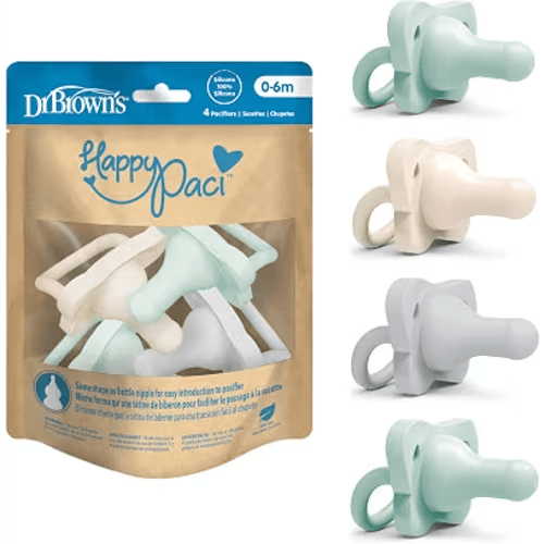Dr. Brown's HappyPaci Silicone Pacifier, Gray, Green, Ecru, 0-6m, 4-Pack