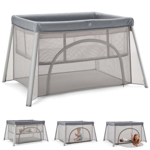 HARPPA Portable Travel Crib with Mattress, Foldable Playard for Baby and Toddler, 11lbs, Gray