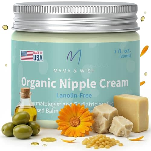 Mama & Wish 1oz Organic Nipple Cream Safe for Breastfeeding | 1 Pk No Scent | Lanolin-Free, Gentle on Sensitive Skin. Soothes Cracked, Sore & Dry. Pregnancy & Postpartum Safe. No-Wipe. Baby Shower Gift