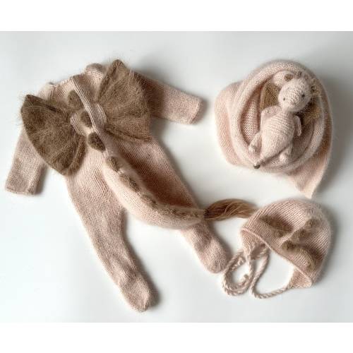 Dragon newborn knitted romper and hat set, stuffed dragon, symbol 2024, animal toys, photography toys, New year outfit, Halloween costume