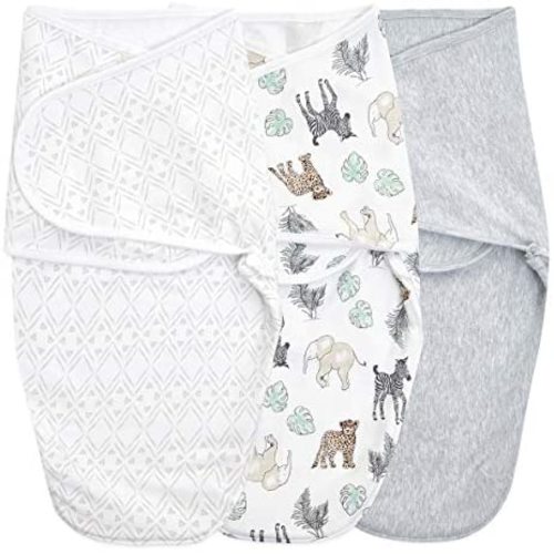 aden + anais Essentials Easy Wrap Swaddle, Cotton Knit Baby Wrap, Newborn Wearable Swaddle Sleep Sack, 3 Pack, Toile, 0-3 Months, Small/Medium