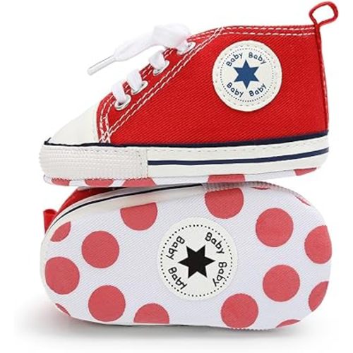 Meckior Baby Girls Boys Canvas Sneakers Soft Sole High-Top Ankle Infant First Walkers Crib Shoes