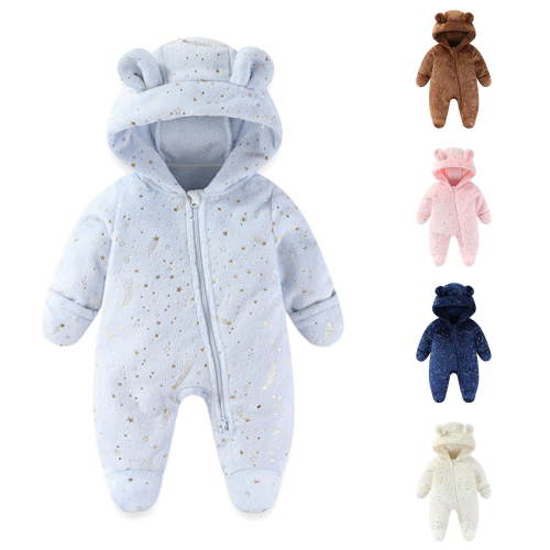 Vrotazzy Winter Thermal Snowsuit for Baby Girls Insulated Jumpsuit With Hood Outdoor Warm Wear Padded Romper,Sizes 6-9 Months