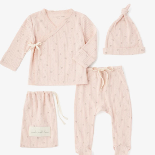 Blush Floral Organic Cotton Pointelle Layette 3 Pc Gift Set