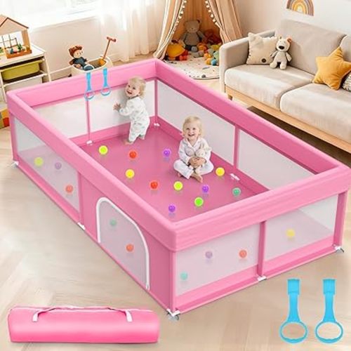 65x50 Large Baby Playpen - Pink Play Yard for Toddlers, Indoor Baby Fence