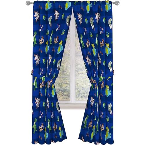 Jay Franco Kids Window Drapes - 4 Piece Curtain Set Includes 2 Tiebacks, Beautiful Bedding Room Décor and Easy Set Up, Blue - Toy Story, 84 Inch