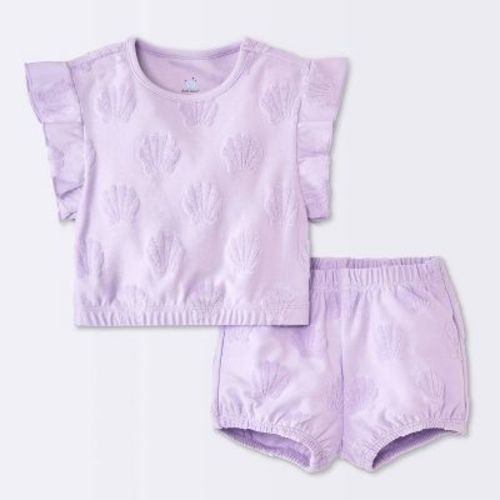 Baby Girls' Sea Shell Ruffle T-Shirt and Terry Shorts Set - Cloud Island™ Purple 12M