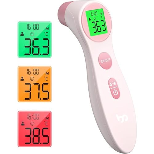 Femometer Thermometer for Kids and Adults, Forehead Digital Thermometer, No-Touch Fever Infrared Thermometer with 3 Color Indicator, High Accuracy, 1s Fast Accurate Reading, Easy to Use (Pink)