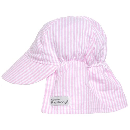 UPF 50+ Original Flap Hat (Basics) - Pink Stripe Seersucker, X-Small or Small