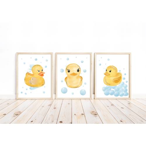 Rubber Duckie Watercolor Prints: Set of 3 Nursery Bathroom Art
