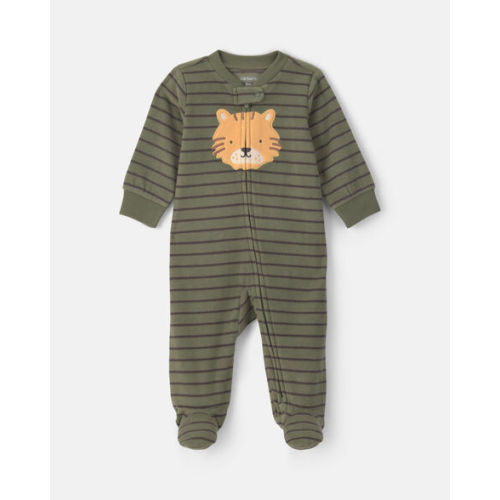 Baby Boy Tiger Striped Fleece 2-Way Zip Sleep & Play Pajamas - Green | Carter's