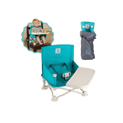 Hiccapop OmniBoost Travel Booster Seat with Tray for Baby | Folding Portable Baby Booster Seat for Dining Table, Camping, Beach, Grandma’s | Tip-Free Design Straps to Kitchen Chairs - Booster Chair