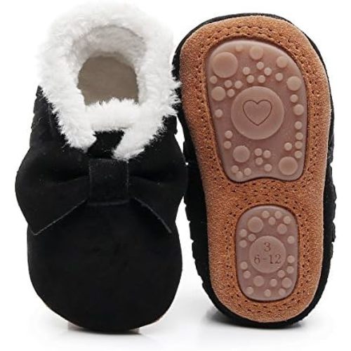 HONGTEYA Baby Moccasins with Fur Fleece Rubber Soles Warm Snow Boots Leather Baby Shoes for Boys Girls…