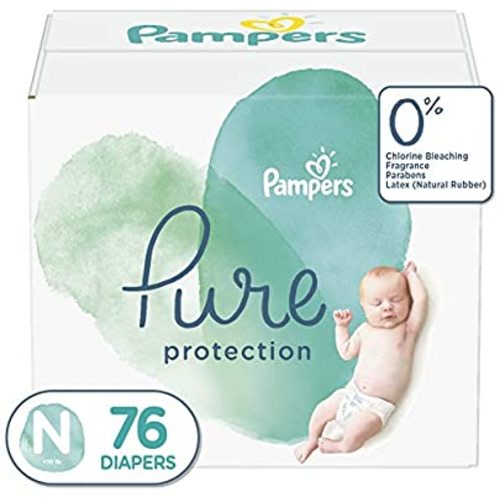 Diapers Newborn/Size 0 (<10 lb), 76 Count - Pampers Pure Protection Disposable Baby Diapers, Hypoallergenic and Unscented Protection, Super Pack