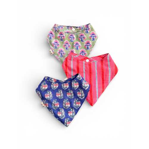 Hand Block Print Cotton Baby Bib Scarf Set, 100% Cotton, Adjustable Snap Closure