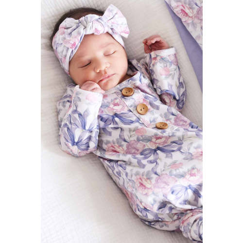 Leighton's Lavender Newborn Baby Knot Gown & Hat Set | Caden Lane