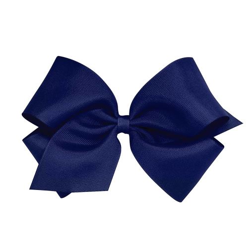 Wee Ones Girls' Plain Wrap Classic Grosgrain Hair Bows on a WeeStay No-Slip Hair Clip, Handmade, King, Light Navy