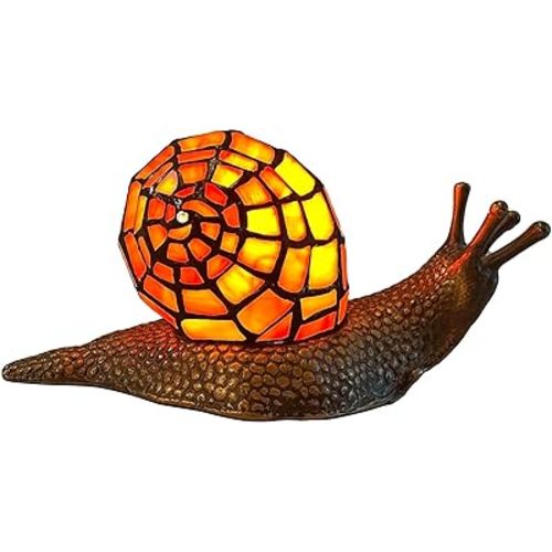 Bieye L10963 Land Snail Tiffany Style Stained Glass Accent Table Lamp for Home Decoration (Orange, 10" D x 5" W x 5" H)