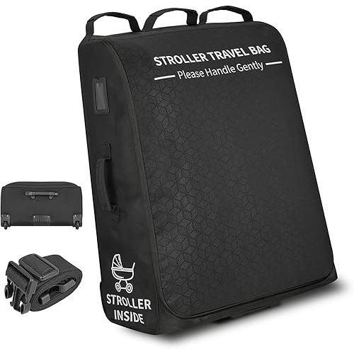 Padded Stroller Travel Bag with Wheels for Airplane Gate Check,Travel Storage Bag Compatible with UPPAbaby Vista V2 & Cruz V2 (Remove Rear Wheels),Includes Inner Wheel Bag and Storage Pocket