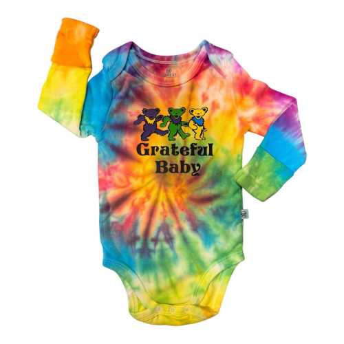 Grateful Kid/Baby Long Sleeve Onesie, Tie Dyed, Customizable Dead Head Baby Gift 0-3m, 3-6m, 6-9m, 12m with Bears on the Back