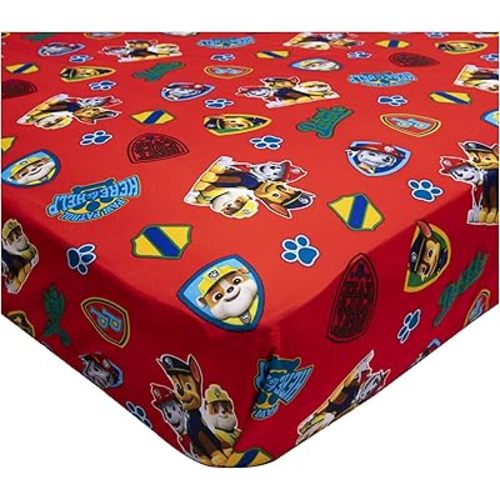 Paw Patrol Sheet Set - Fits Toddler Bed or Crib Mattress - Fitted Sheet and Reversible Pillowcase, Red