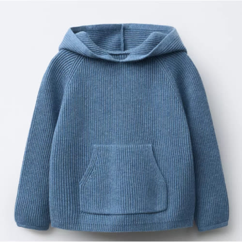 HOODED KNIT SWEATER WITH POCKET - Blue | ZARA United States