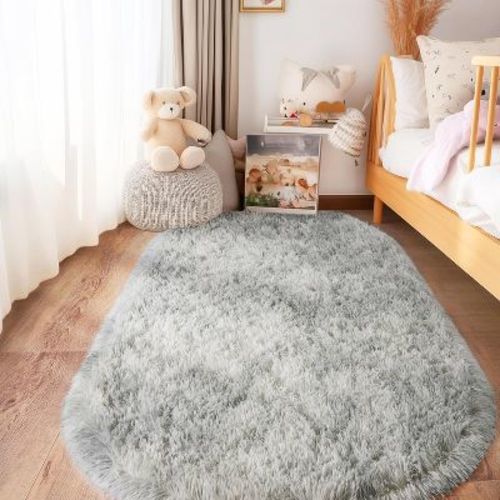 LOVEVOOK Fluffy Runner Rug for Bedroom, Shag Oval Rug for Bedside, Living Room Dorm Home Decor 2.6x5.3 Feet