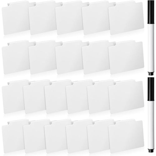 Chinco 24 Pcs Basket Label Clips Set Include 30 Removable Kitchen Clip Label Holder PVC Storage Bin with 2 Chalk Markers for Basket Kitchen Pantry Organization (White Clip,Black Pen)