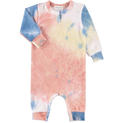 Hacci Tie Dye Split Neck Romper, 3-6M