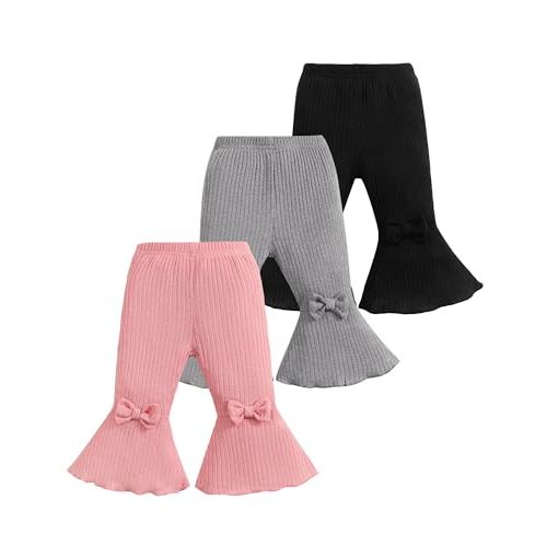 Mioglrie Baby Girl Pants Toddler Leggings 3 Pack Flare Newborn Baby Pants 3 6 9 12 18 24 Months Bell Bottoms for Girls