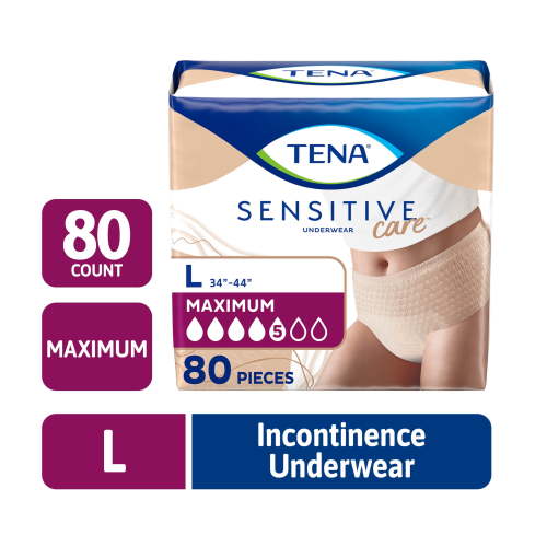 TENA Sensitive Care Adult Incontinence Underwear Maximum, L, 80 count (Waist size 34in-44in)